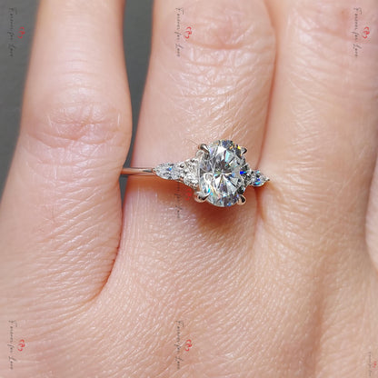 Oval Moissanite Three Stone Engagement Ring
