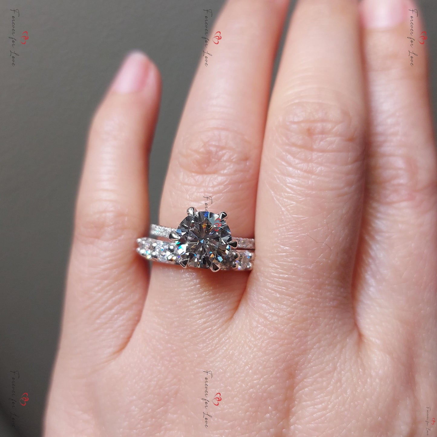 2.5 Ct Round Lab Diamond Wedding Band Round cut Moissanite Brilliant Cut engagement ring in 935 Argentium Silver — custom handcrafted by Forever For Love