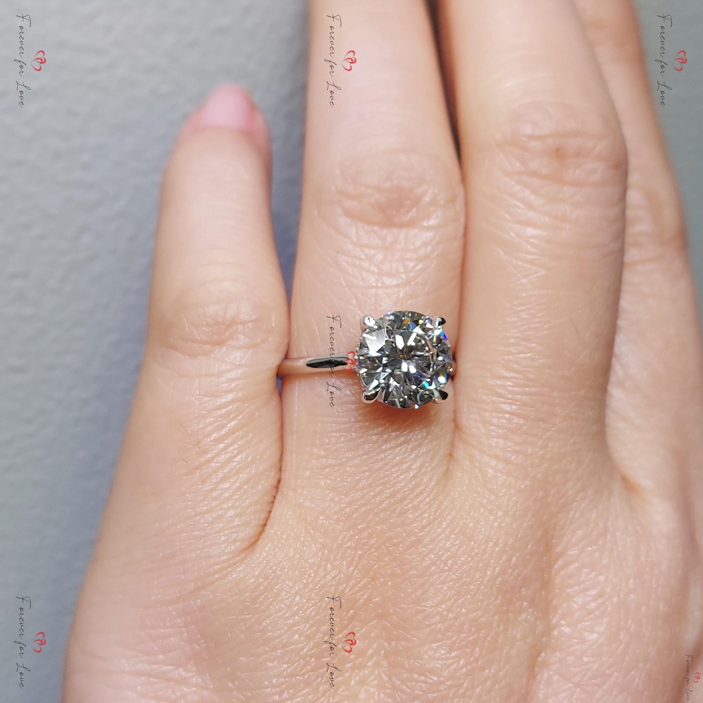 3 Ct IGI Certified Round Lab Diamond Solitaire Engagement Ring Round cut 1Ct Moissanite Brilliant Cut engagement ring in 935 Argentium Silver — custom handcrafted by Forever For Love