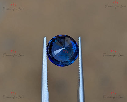 Saphir bleu bleuet 2,5 carats, Pierre précieuse naturelle de Ceylan de forme ronde, Bleu vif
