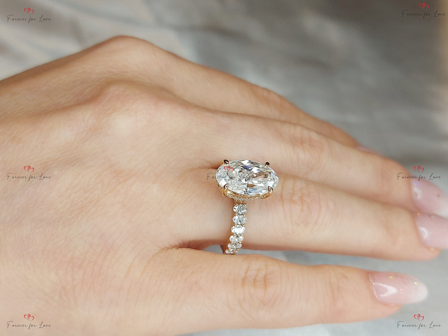 Oval Moissanite Hidden Halo Engagement Ring Oval cut Moissanite Brilliant Cut engagement ring in 935 Argentium Silver — custom handcrafted by Forever For Love