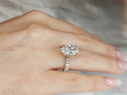 Oval Moissanite Hidden Halo Engagement Ring