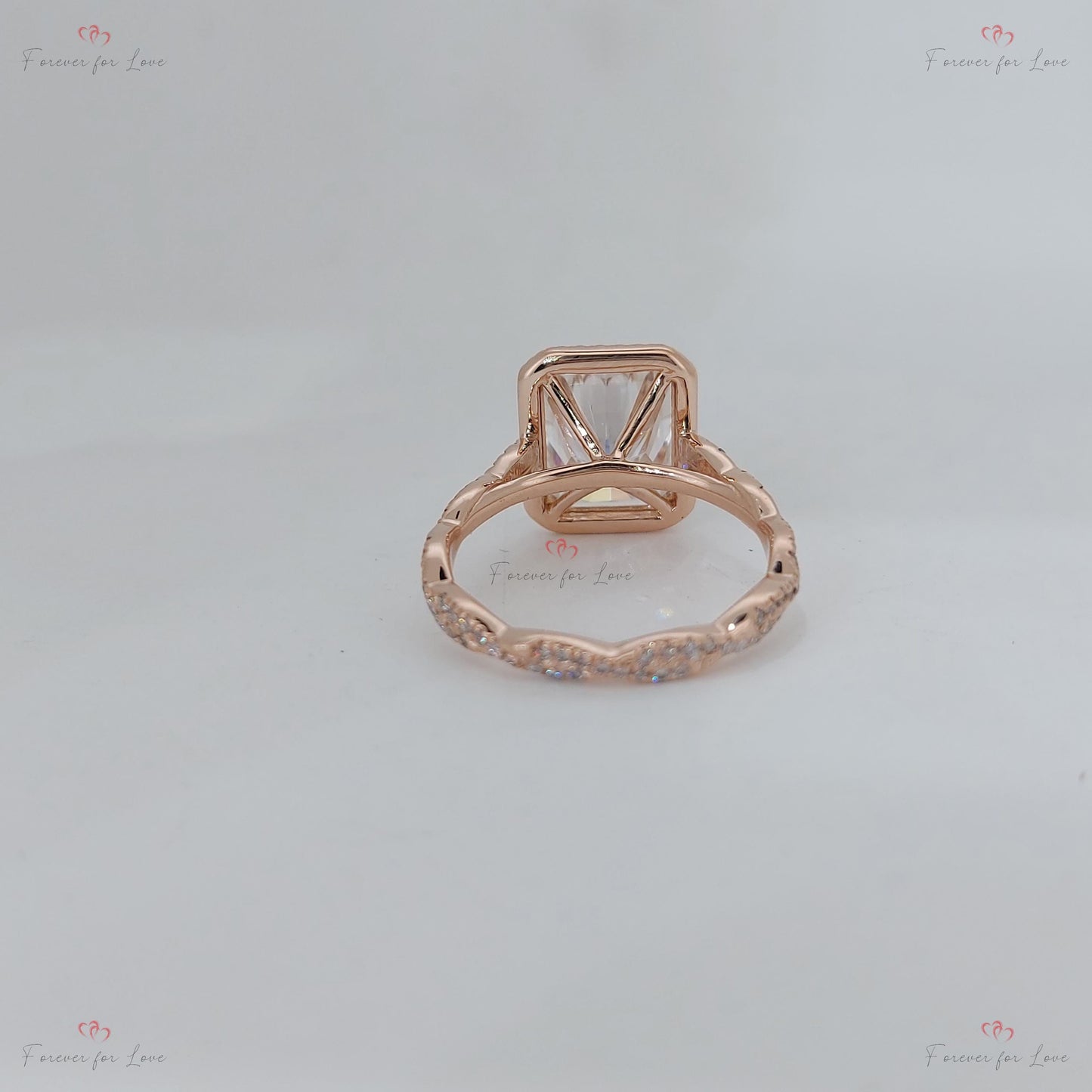 4 Ct Radiant Moissanite Eternity Band Engagement Ring Radiant cut 1Ct Moissanite Brilliant Cut engagement ring in 935 Argentium Silver — custom handcrafted by Forever For Love