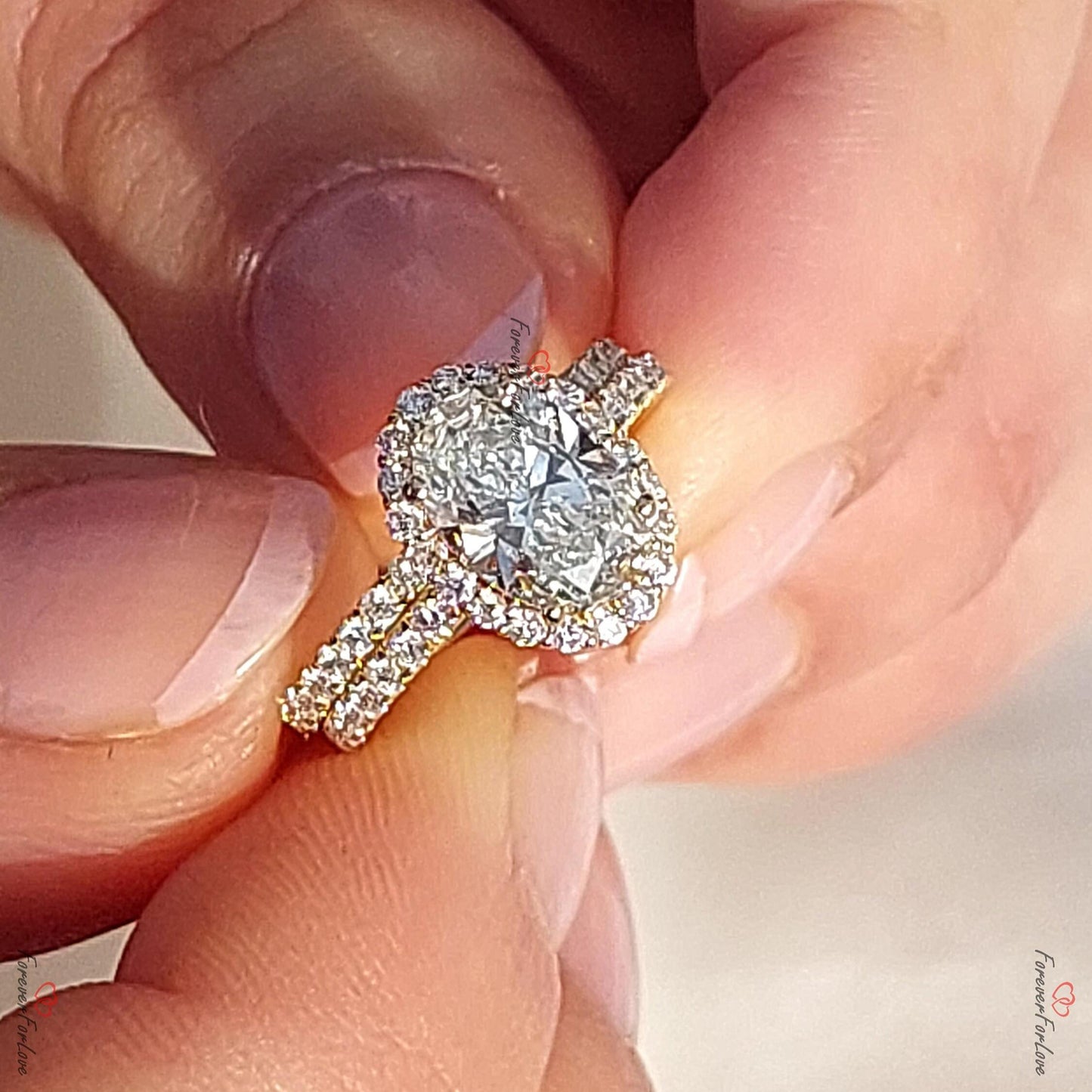 2 Ct IGI Certified Oval Lab Diamond Solitaire Bridal Set Oval cut Moissanite Brilliant Cut engagement ring in 935 Argentium Silver — custom handcrafted by Forever For Love