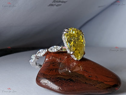 4 Ct Pear Yellow Diamond, Moissanite Engagement Ring