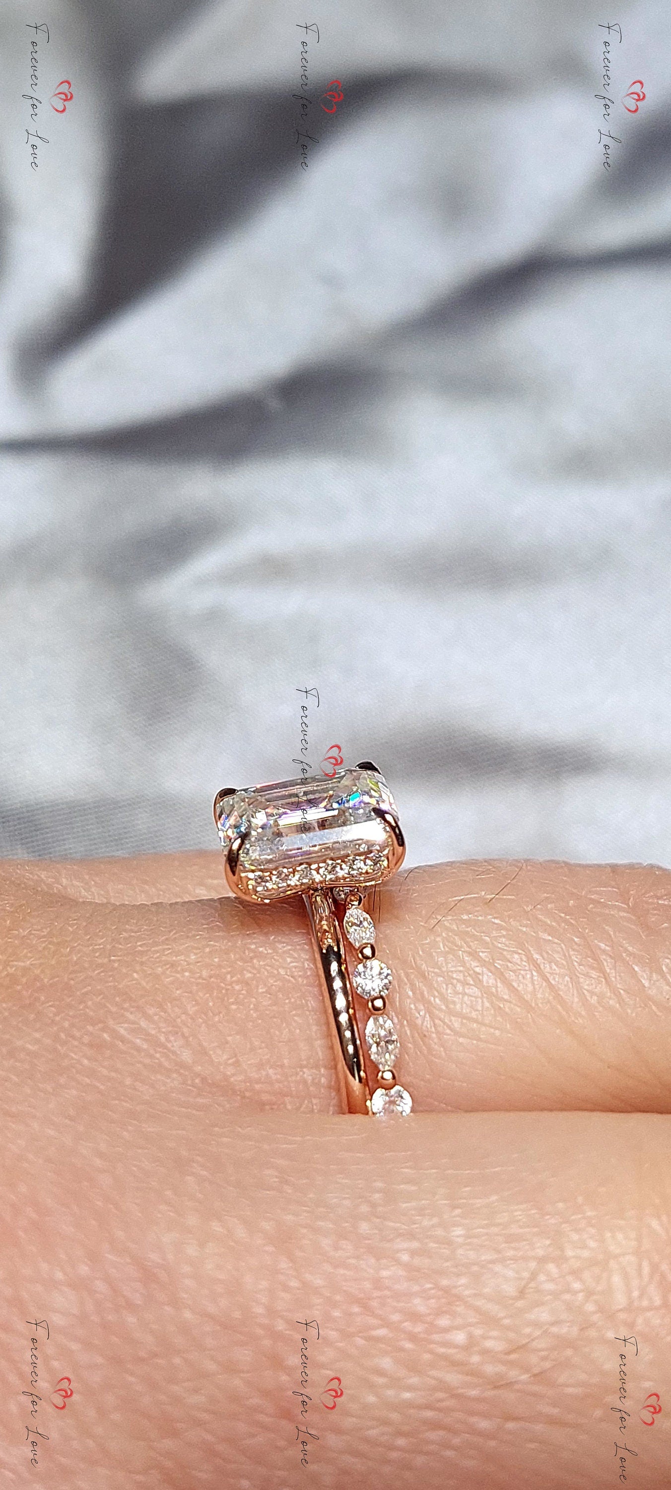 3 Ct Radiant Moissanite Eternity Band Radiant cut Moissanite Brilliant Cut engagement ring in 935 Argentium Silver — custom handcrafted by Forever For Love