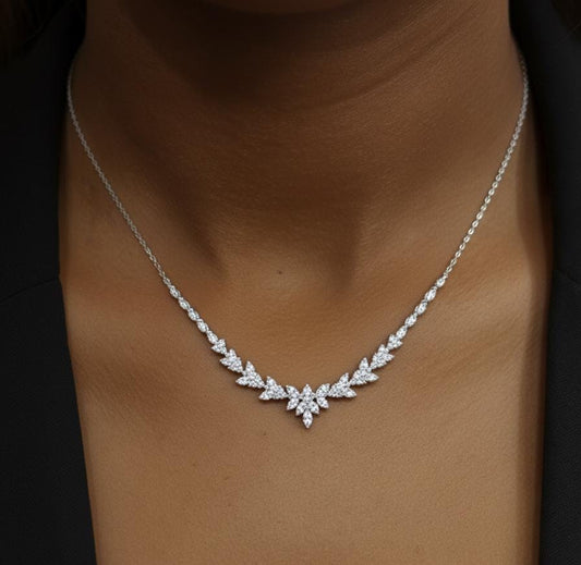 18K Solid Gold Necklace for Wedding with Cluster, Real Diamond Marquise Necklace, diamond Chain Necklace Anniversary Gift.
