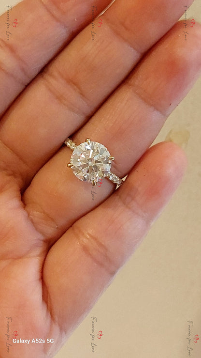 3 Ct Round Lab Diamond Hidden Halo Engagement Ring