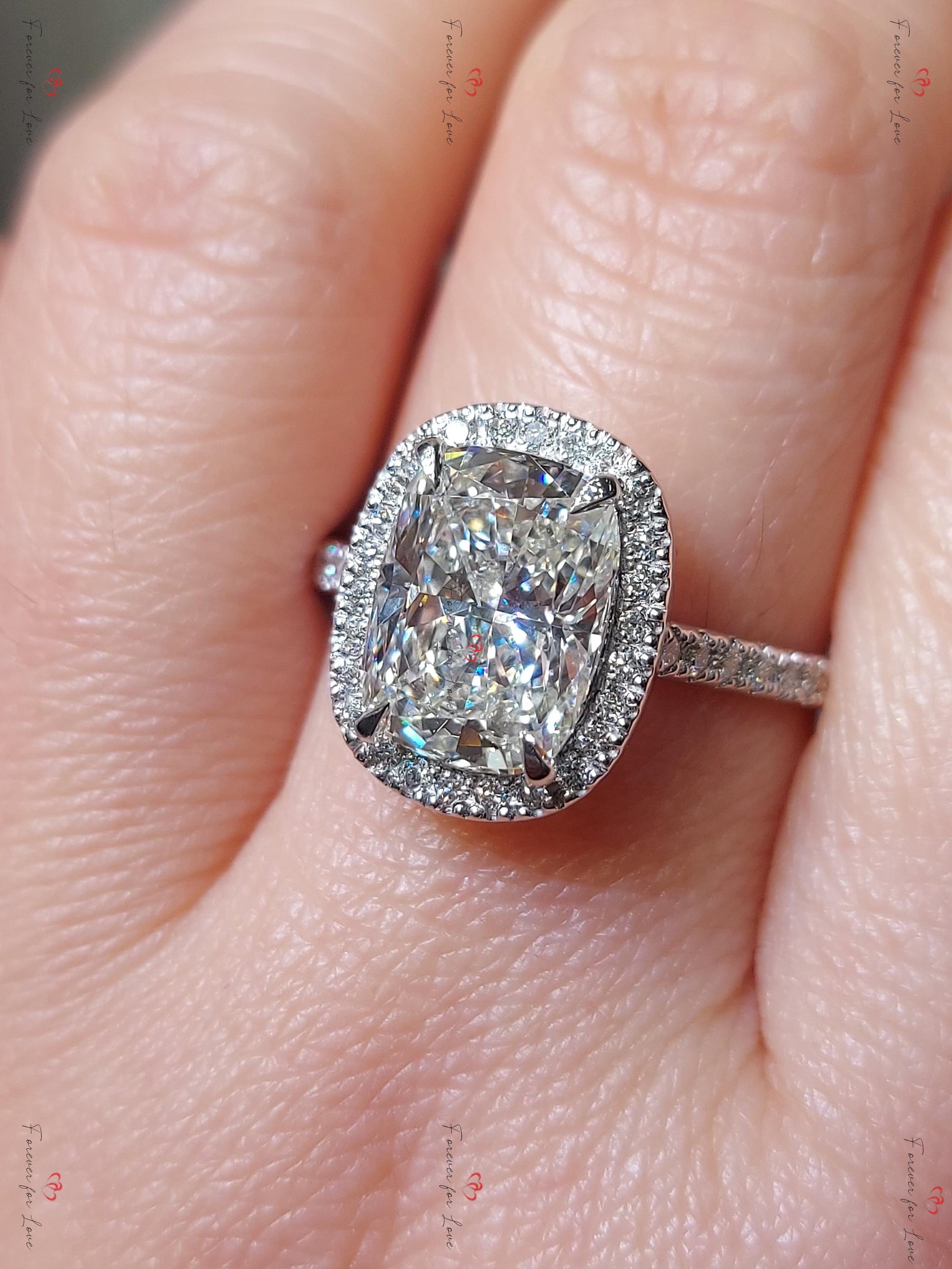 3.5 Ct IGI Certified Cushion Lab Diamond Hidden Halo Engagement Ring