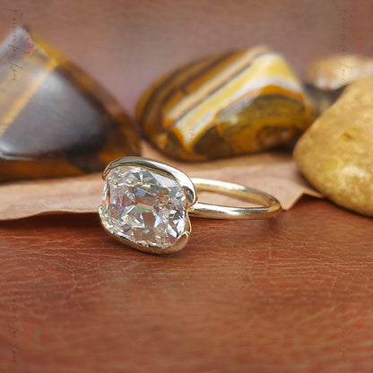 4 Ct IGI Certified Old Mine Lab Diamond Hidden Halo Engagement Ring
