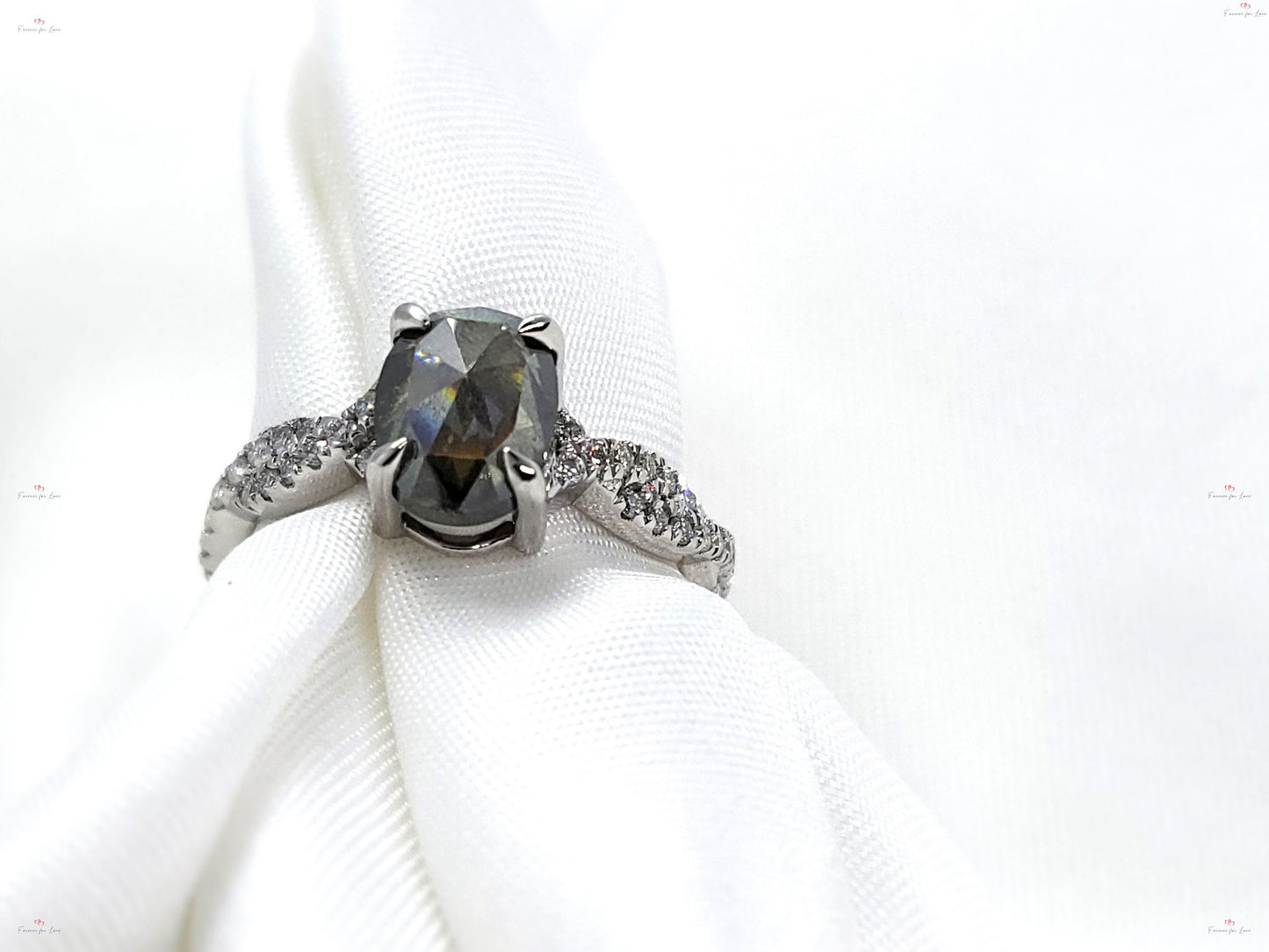 Ovaler Solitär-Verlobungsring mit Naturdiamant Oval cut Moissanite engagement ring in 935 Argentium Silber — custom handcrafted by Forever For Love