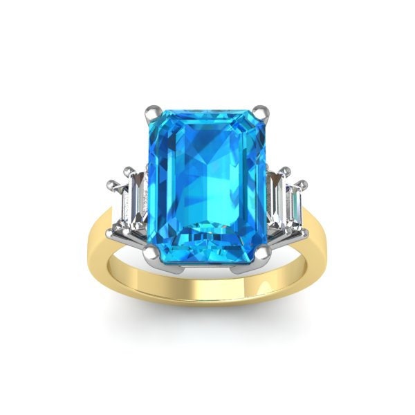 Baguette Blue Diamond, Topaz Engagement Ring