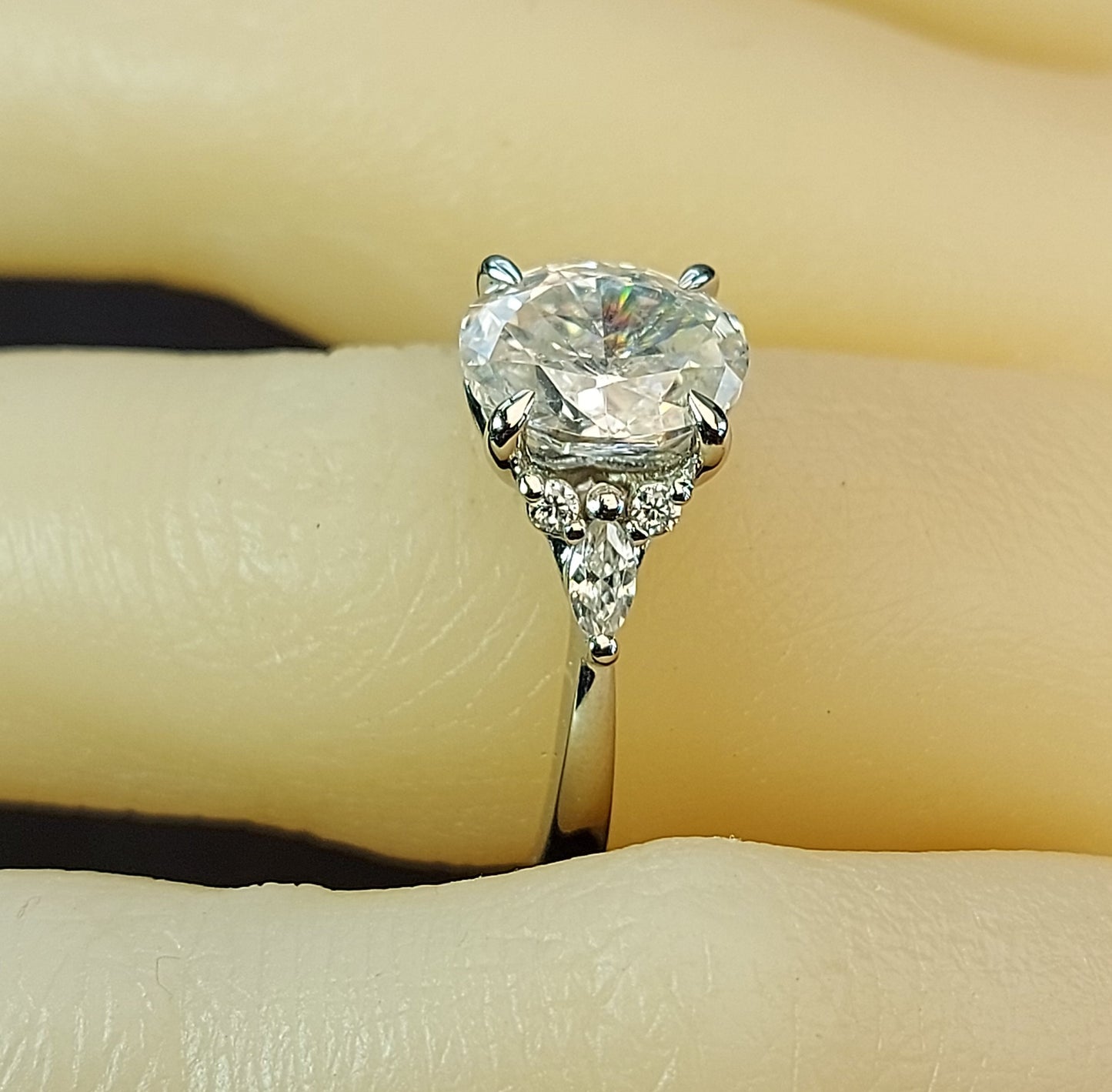 2 Ct Oval Moissanite Vintage Band Ring Oval cut 1Ct Moissanite Brilliant Cut engagement ring in 935 Argentium Silver — custom handcrafted by Forever For Love