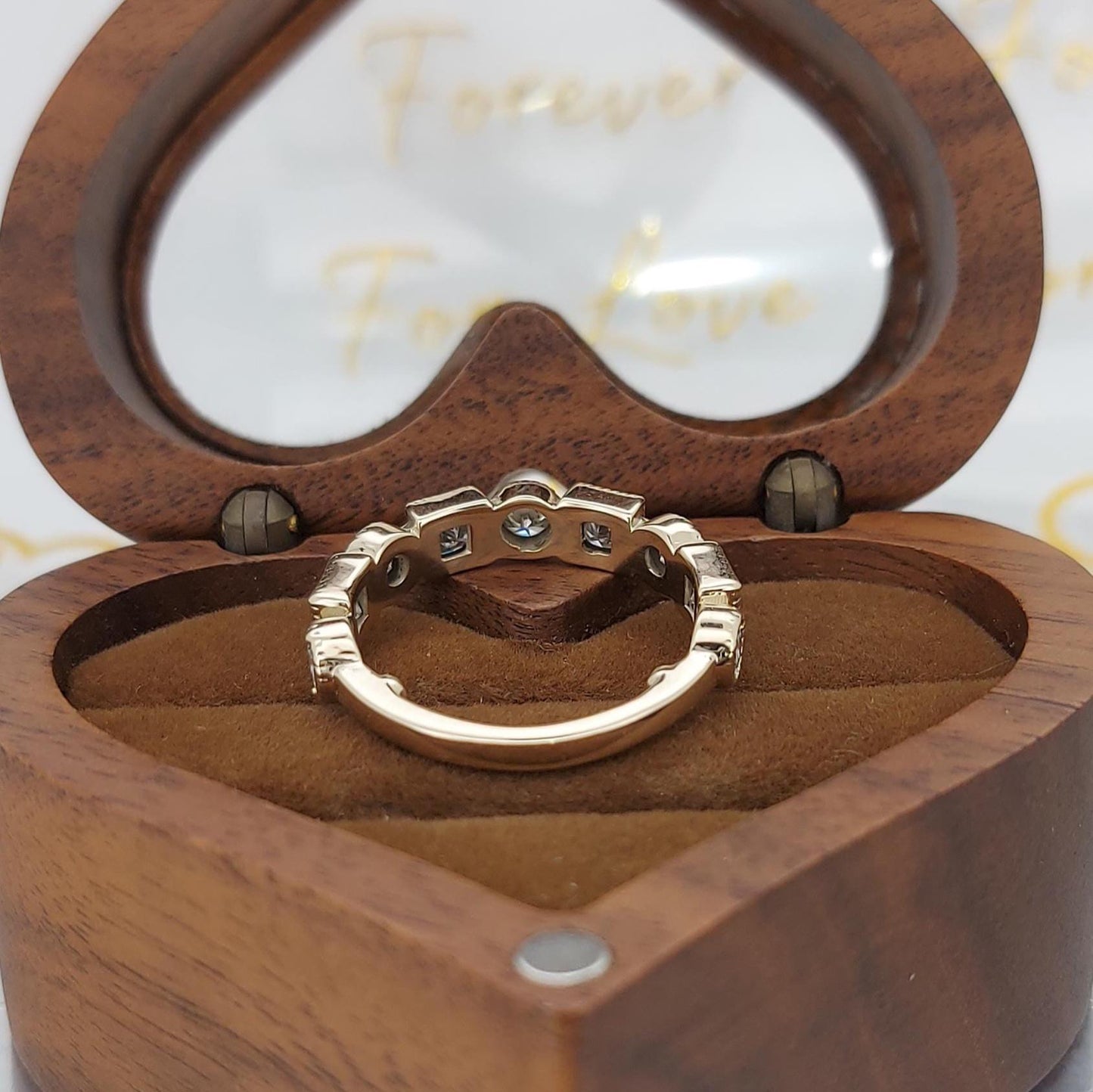 Round Lab Diamond Half Eternity Band Round cut Moissanite Brilliant Cut engagement ring in 935 Argentium Silver — custom handcrafted by Forever For Love