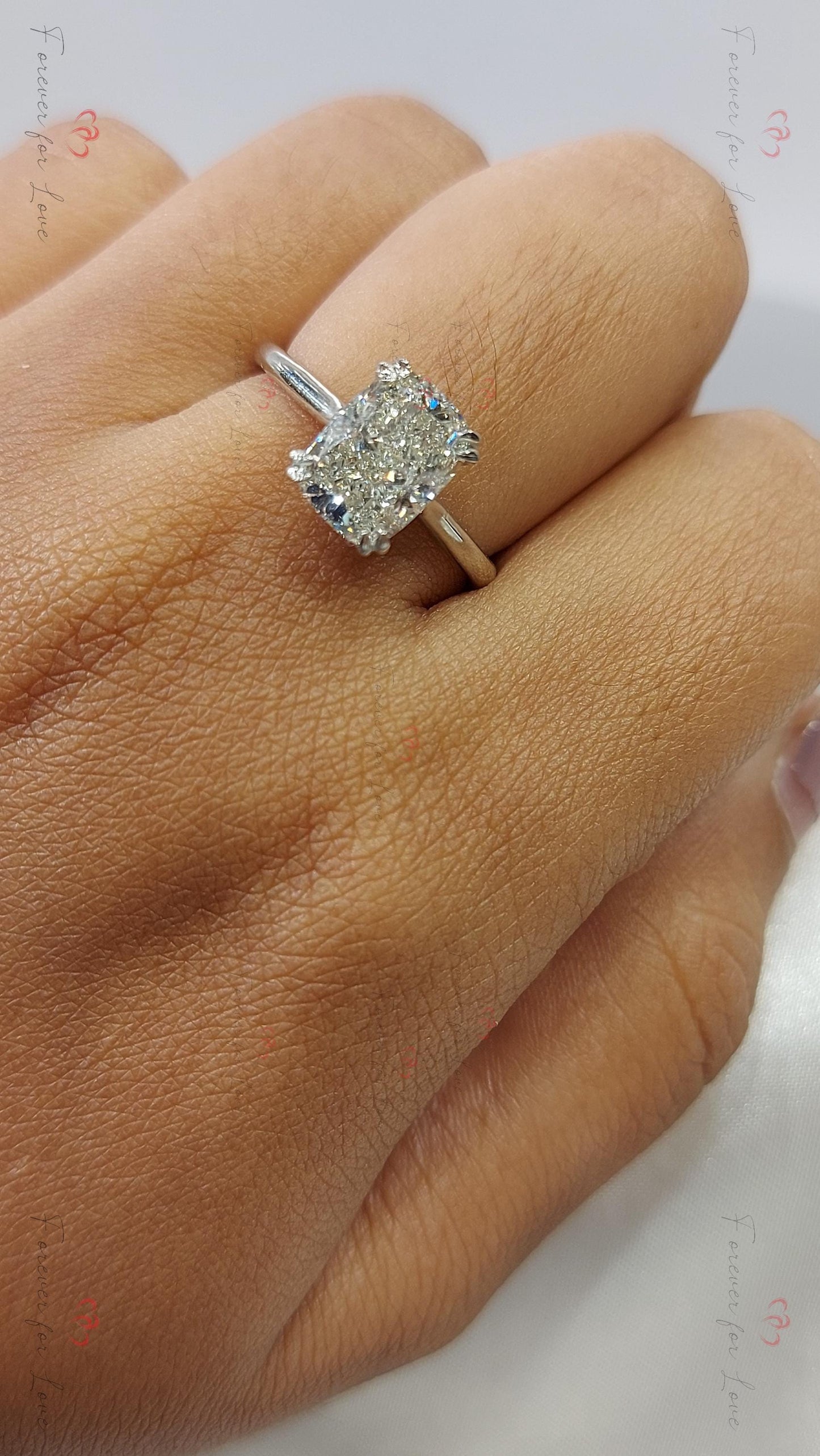 Delicate 2 Ct IGI Certified Cushion Lab Diamond Engagement Ring Cushion cut 1Ct Moissanite Brilliant Cut engagement ring in 935 Argentium Silver — custom handcrafted by Forever For Love