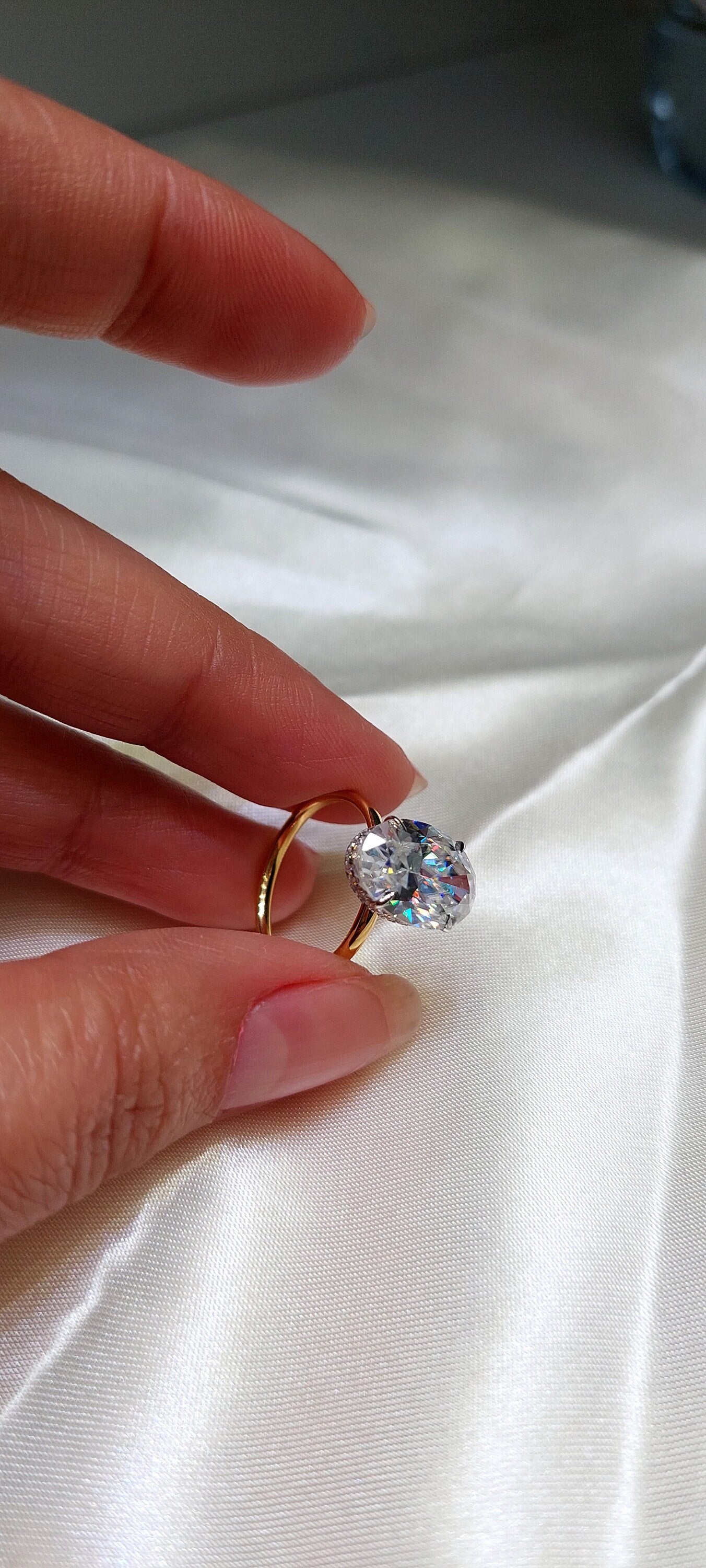 4 Ct Oval Moissanite Brilliant Halo with Wrap-Around Band Oval cut 1Ct Moissanite Brilliant Cut engagement ring in 935 Argentium Silver — custom handcrafted by Forever For Love
