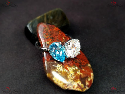 2.5 Ct Pear Moissanite, Aquamarine Engagement Ring