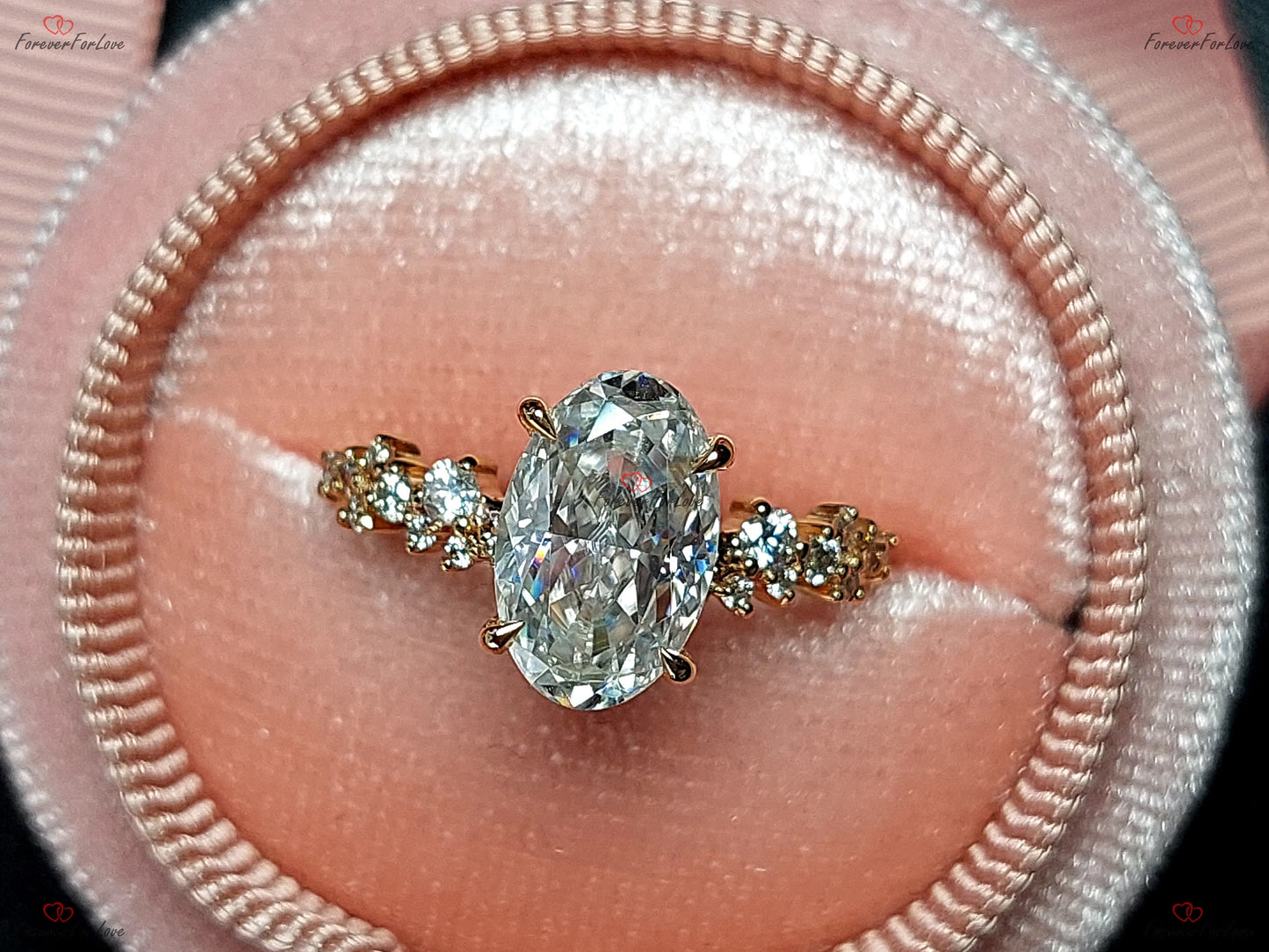 3 Ct Oval Moissanite Art Deco Diamond Promise Ring Oval cut Moissanite engagement ring in Gold or Platinum — custom handcrafted by Forever For Love