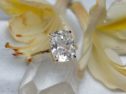 Cushion Moissanite Hidden Halo Engagement Ring