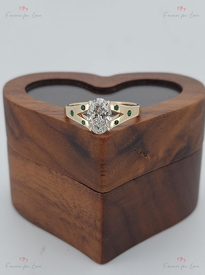 1.0 Ct IGI Certified Oval Diamond, Emerald Engagement Ring