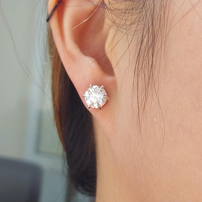 6 Carats Solid Gold Diamond Stud Earrings, White Gold Earrings Screw Back Brilliant Round Cut  Brides mate earrings, Birthday Gifts for Her