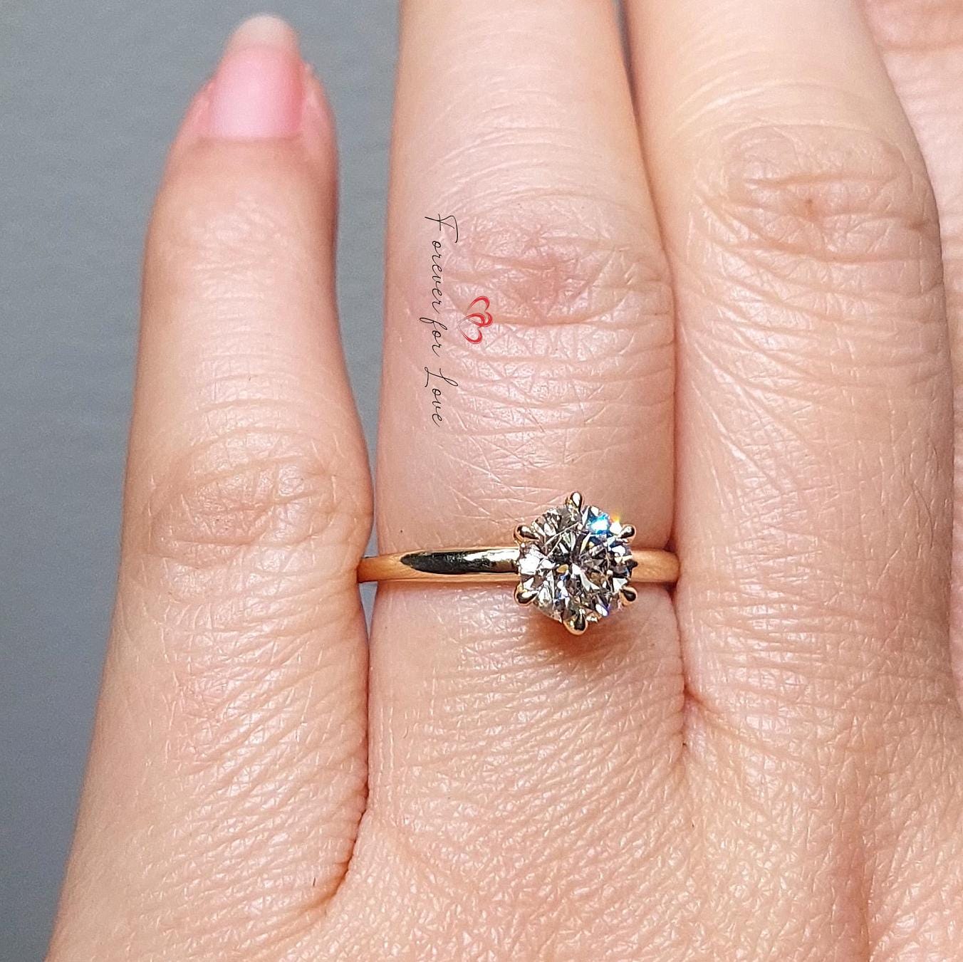 0.9 Ct Round Natural Diamond Solitaire Engagement Ring Round cut 1Ct Moissanite Brilliant Cut engagement ring in 935 Argentium Silver — custom handcrafted by Forever For Love