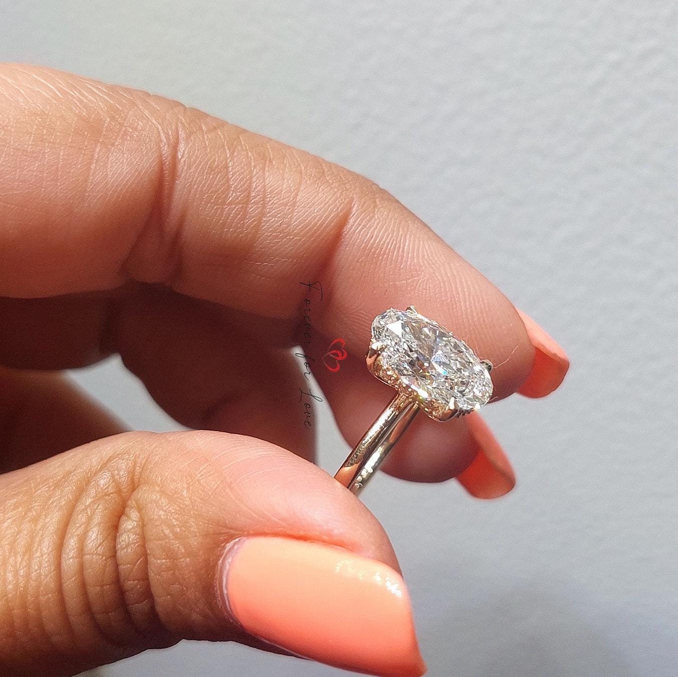 3 Ct IGI Certified Oval Lab Diamond Hidden Halo Engagement Ring