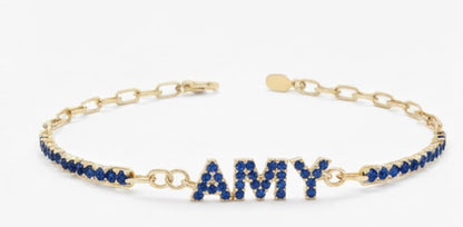 Diamond Name Bracelet, 14k Gold Bracelet, Diamond Initial Bracelet, Paperclip Chain, 14k Solid Yellow, White Gold, Customised Bracelet