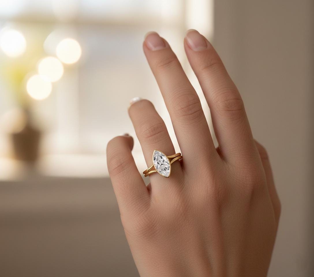 4.10 Ct IGI Certified Marquise Lab Diamond Engagement Ring