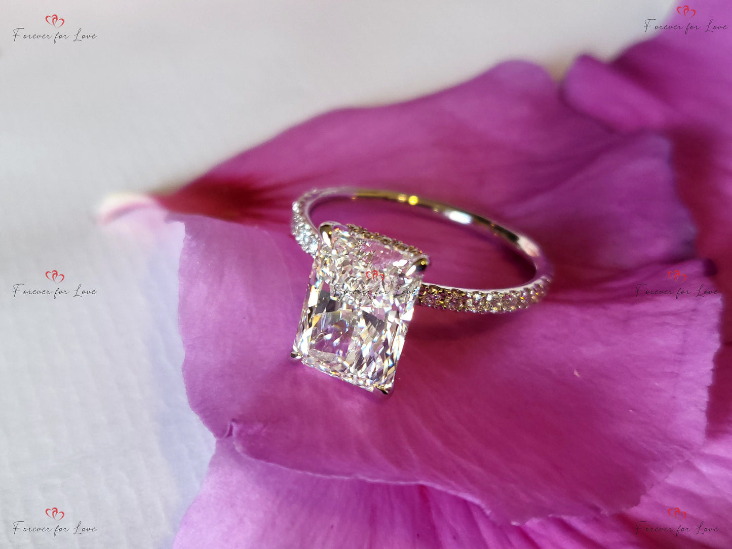 4 Ct IGI Certified Radiant Lab Diamond Engagement Ring Radiant cut 1Ct Moissanite Brilliant Cut engagement ring in 935 Argentium Silver — custom handcrafted by Forever For Love