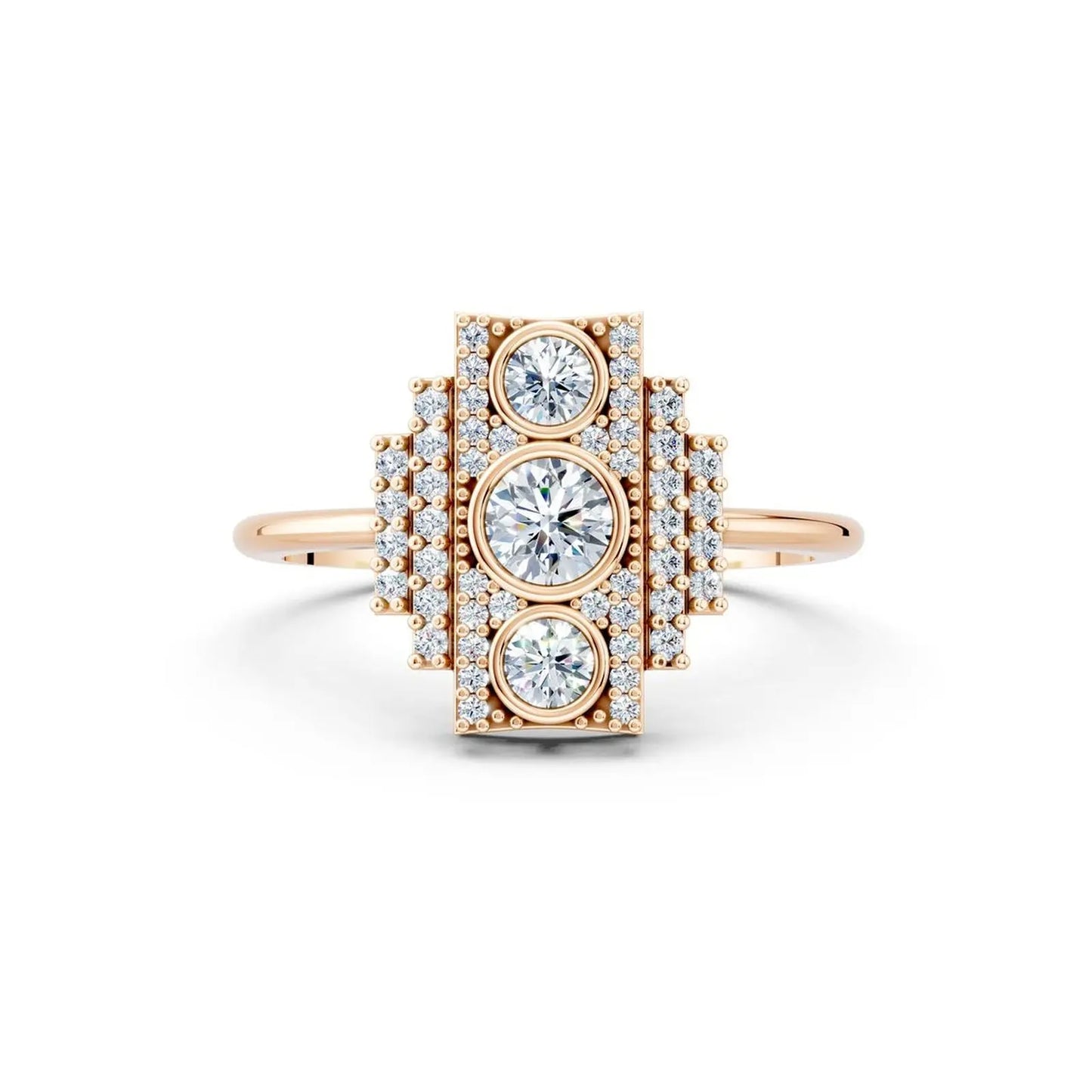Art Deco Style Diamond and Milgrain Cluster Ring - Round