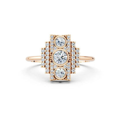 Art Deco Style Diamond and Milgrain Cluster Ring - Round