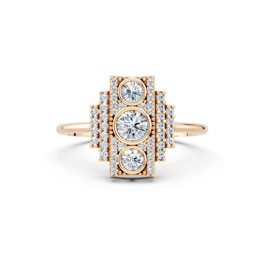 Art Deco Style Diamond and Milgrain Cluster Ring - Round