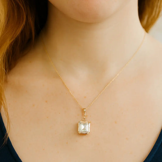 4 Ct Emerald Cut Moissanite Pear Pendant Necklace Forever For Love