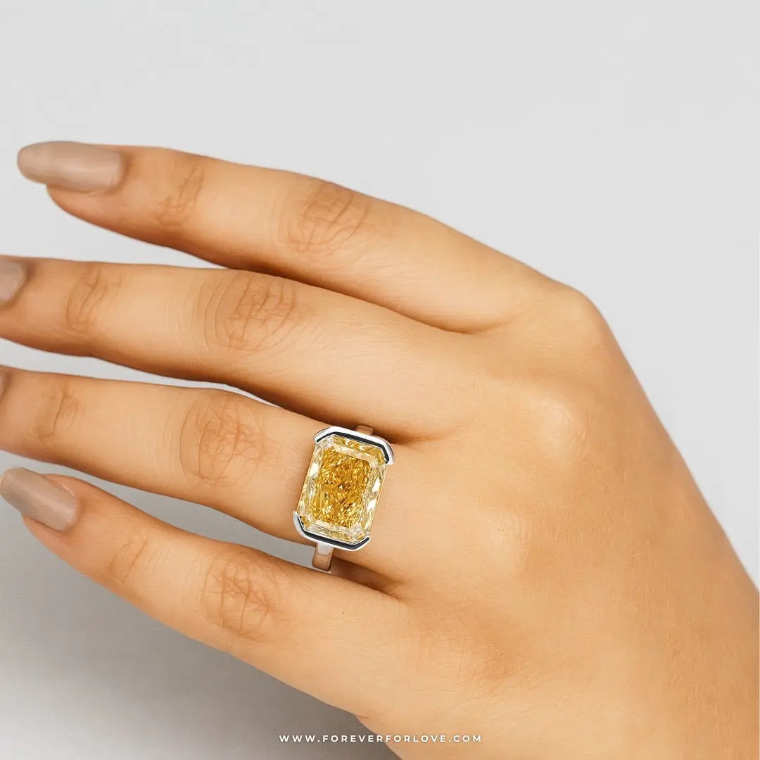 Lab Grown Yellow Cushion Cut Diamond Engagement Ring Forever For Love