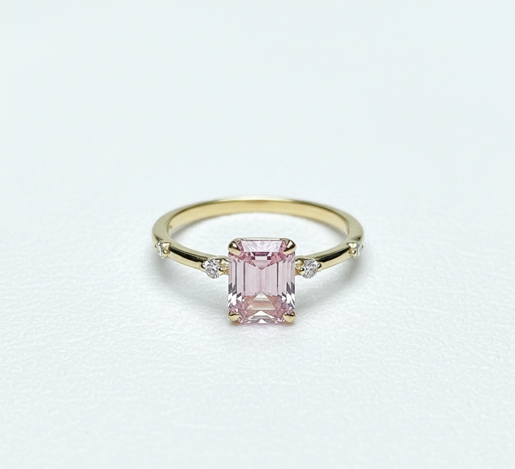 Pink Emerald Cut Lab Created Diamond, Engagement Ring Forever For Love