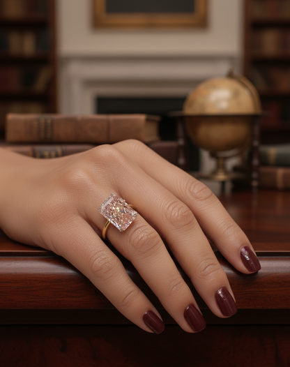 10 carat F Color VS1 Clarity IGI Certified Elongated Pink Radiant Cut Lab Grown Diamond Ring Forever For Love