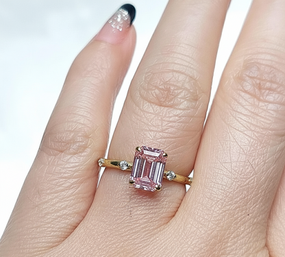 Pink Emerald Cut Lab Created Diamond, Engagement Ring Forever For Love