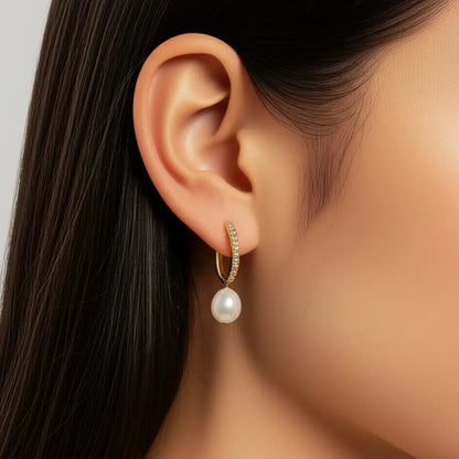 South Sea Pearl Hoop Earrings - Large Oval Pearls Bridal Huggie Earrings Forever For Love