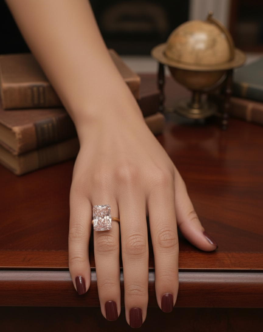 10 carat F Color VS1 Clarity IGI Certified Elongated Pink Radiant Cut Lab Grown Diamond Ring Forever For Love