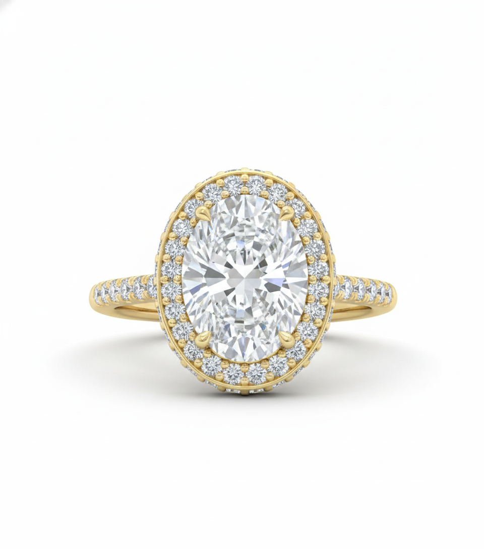 Art Deco Oval Engagement Ring, Halo Setting Forever For Love
