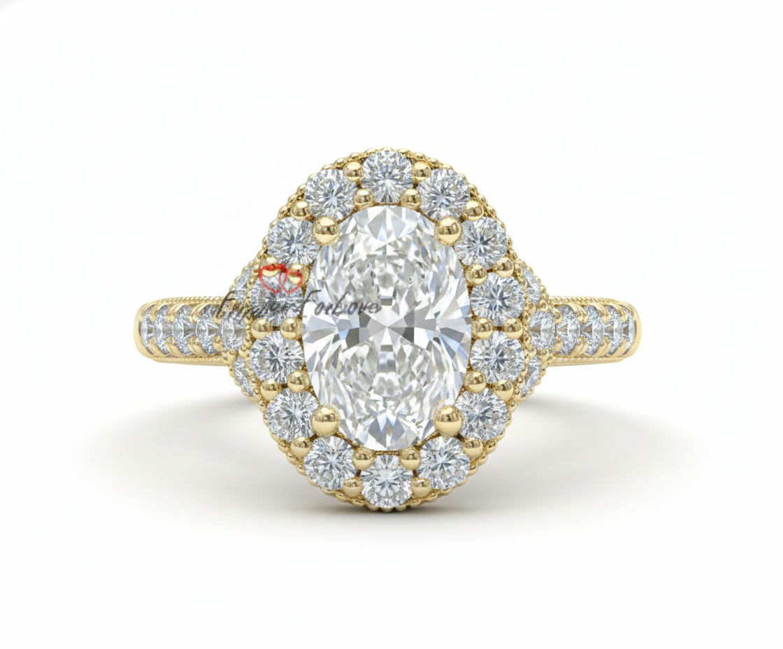 Antique Vintage Style Oval Moissanite Engagement Ring |  Crushed Ice Cut | Solid White Gold Forever For Love