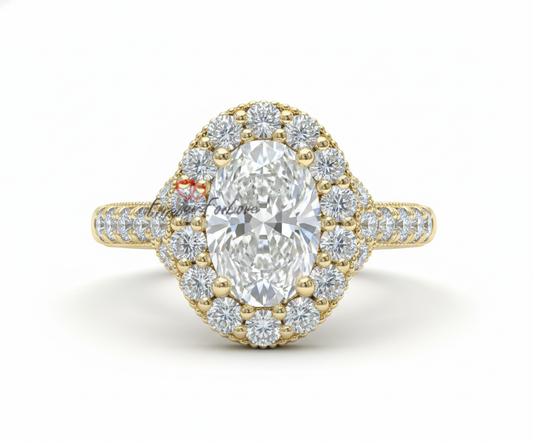 Antique Vintage Style Oval Moissanite Engagement Ring |  Crushed Ice Cut | Solid White Gold Forever For Love