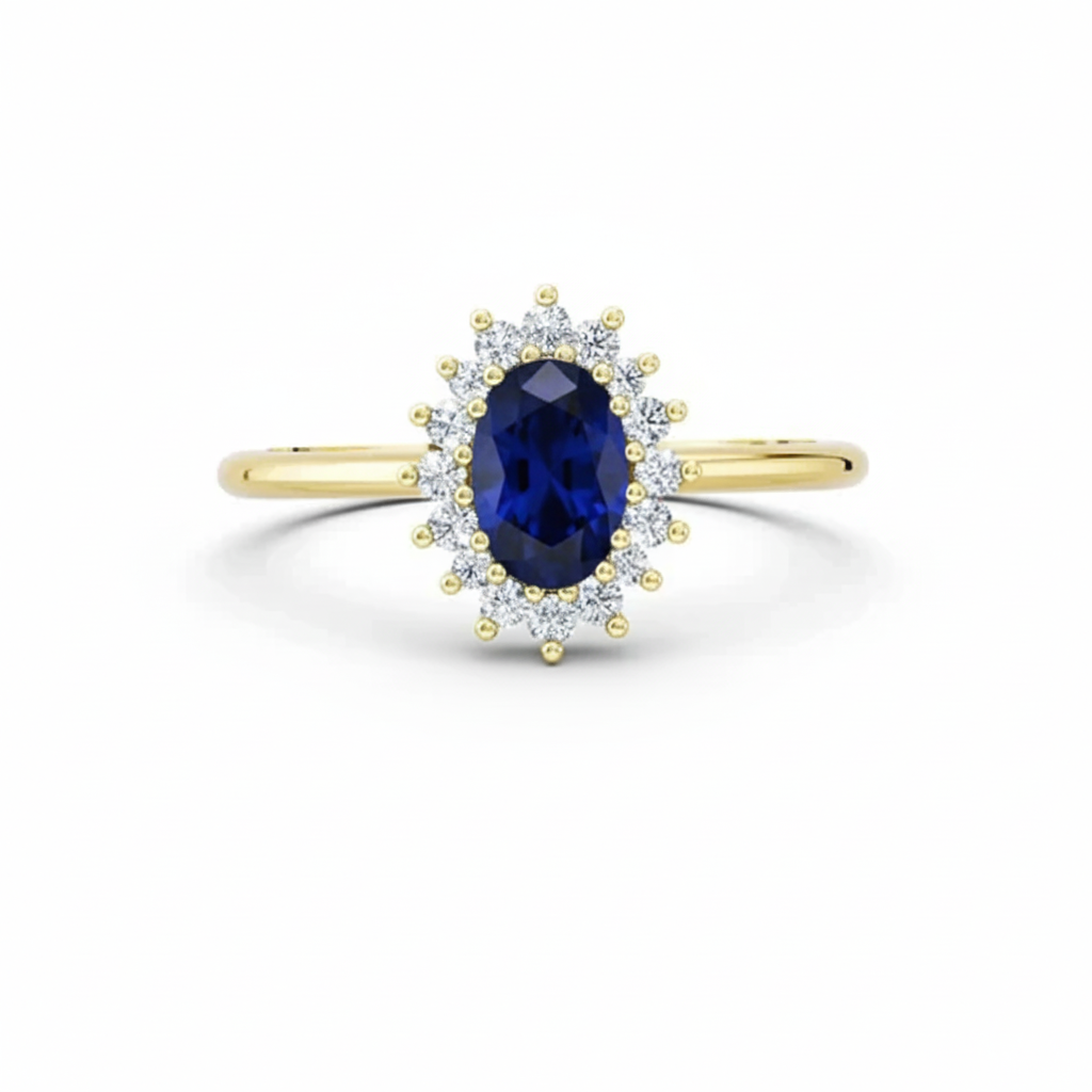 Oval Blue Sapphire Halo Diamond Engagement Ring Forever For Love