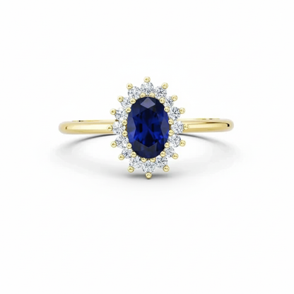 Oval Blue Sapphire Halo Diamond Engagement Ring Forever For Love