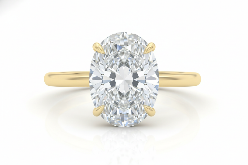3 Carat Oval Lab Grown Diamond Engagement Ring Solid Yellow Gold Forever For Love