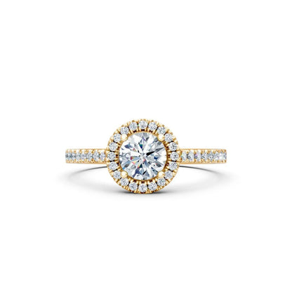 Milgrain Halo Diamond Engagement Ring with Pave Band - Round