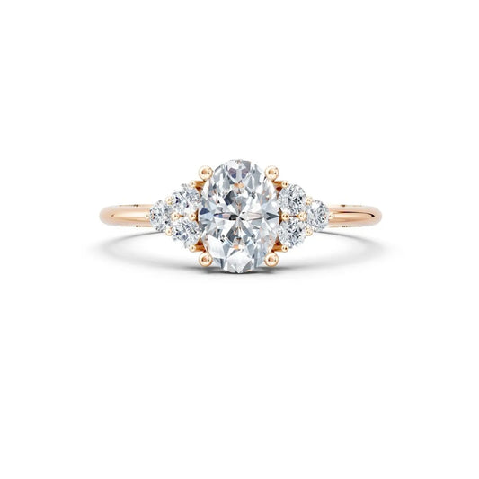 Oval Cut Diamond Engagement Ring with Side Clusters - Oval