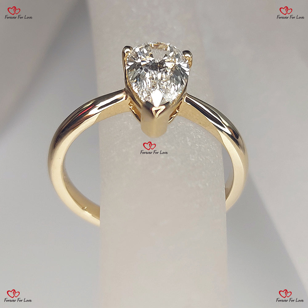 Lab Grown Pear Cut  Yellow Gold Diamond Ring  Modern Diamond Ring