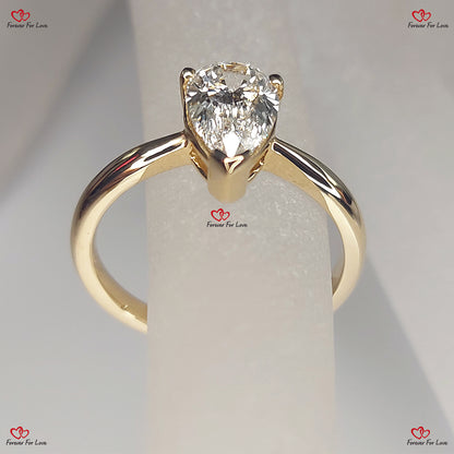 Lab Grown Pear Cut  Yellow Gold Diamond Ring  Modern Diamond Ring